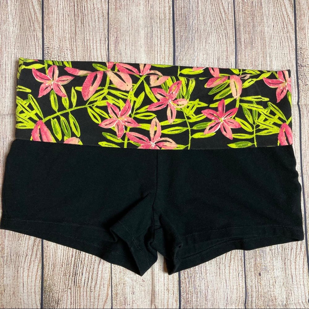 Mossimo Black/Pink Floral Yoga Shorts Booty Shorts